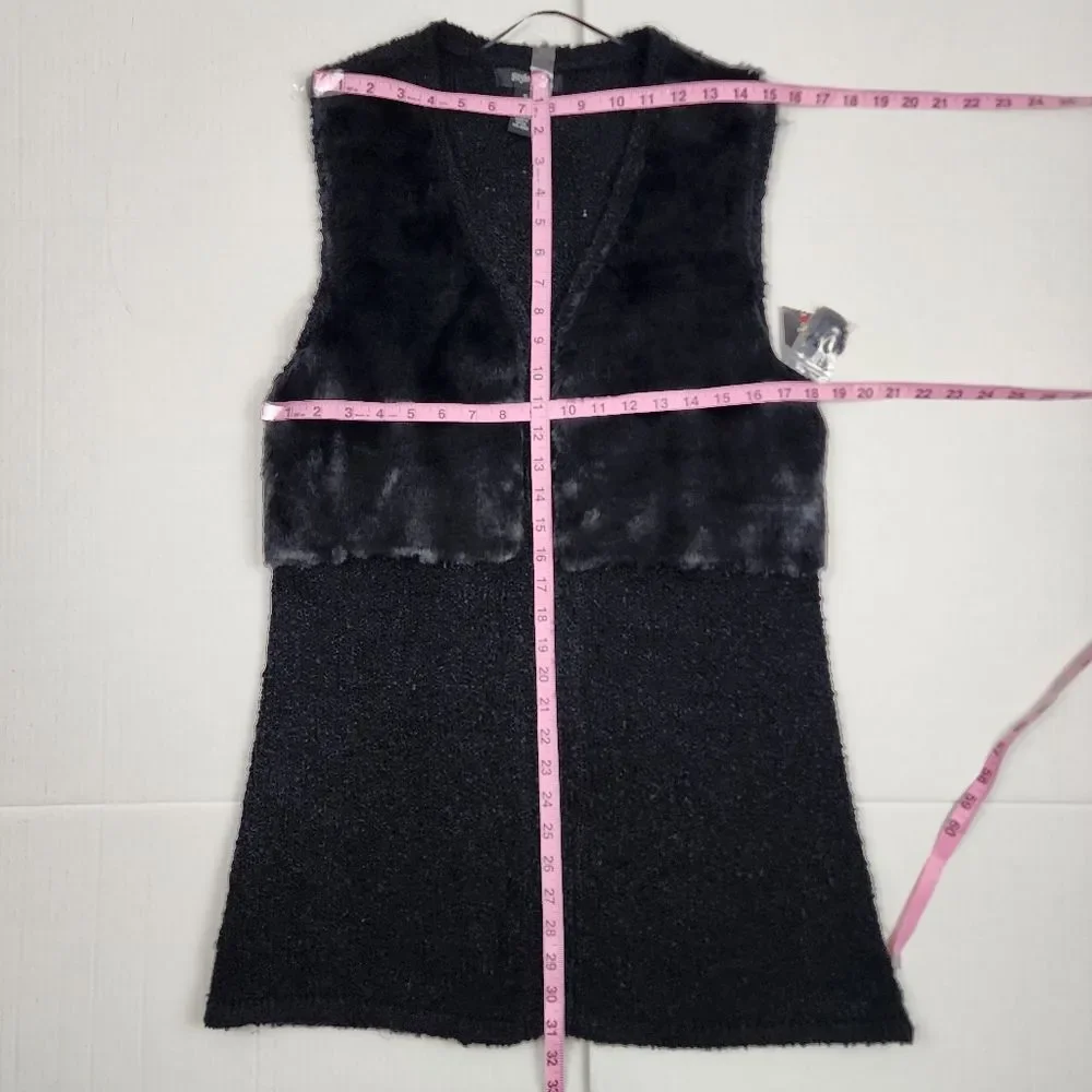 Style & Co Black Faux Fur Vest Sweater Open Front Cardigan Sleeveless Jacket S - Picture 8 of 16